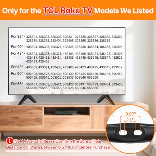 Chunxiao TV Base Stand Only for TCL TV Legs– Replacement TV Legs Compatible with TCL Roku Models 32S321, 40S325, 43S303, 50S425, 55S525 No Wall Drilling with Screw Kits Easy to Install, Not Universal Legs - Image 2