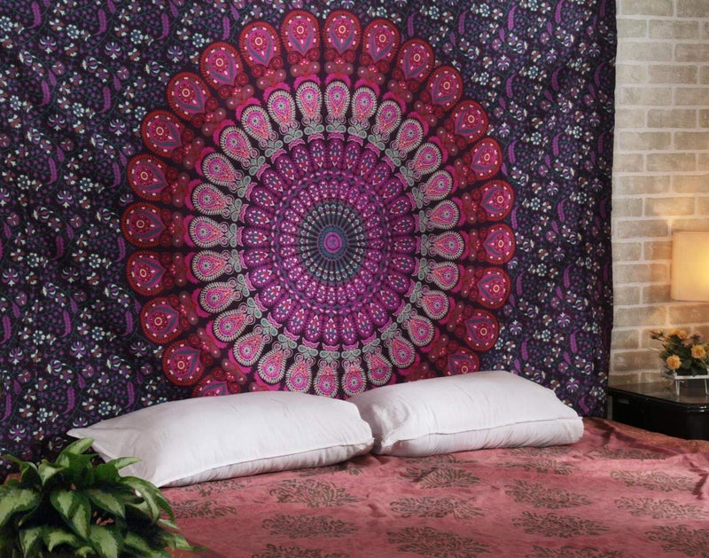 Doraya Psychedelic Mirchi Mandala Tie Dye Mandala Tapestry Hippie Hippy Celestial Wall Hanging Indian Bohemian Tapestries Purple Twin 84x54 Inches