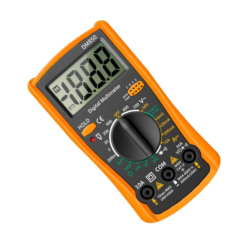 FOMIYES Digital Multimeter Dm850 Portable Voltage Current Tester with Resistance Measurement, Yellow Handheld Electrical Multimeter for Home and Repair Use - Image 1