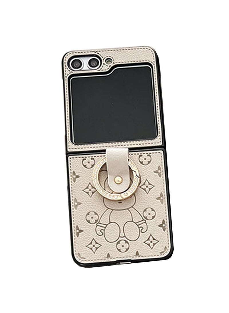 TEAM LUXURY Samsung Galaxy Z Flip 5 Phone Case Flip Cover With Anti-lose Ring Ultra-Thin Folding Protective Shockproof Protector With Comfortable Leather Hold For Samsung Galaxy Z Flip 5 5G - Image 1