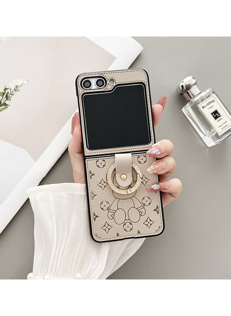 TEAM LUXURY Samsung Galaxy Z Flip 5 Phone Case Flip Cover With Anti-lose Ring Ultra-Thin Folding Protective Shockproof Protector With Comfortable Leather Hold For Samsung Galaxy Z Flip 5 5G - Image 5