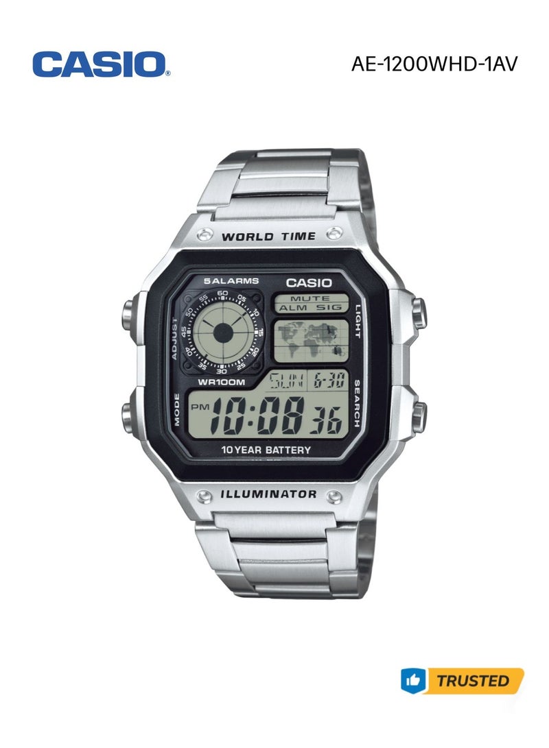 Casio AE-1200WHD-1AV Digital World Time Watch Stainless Steel Band