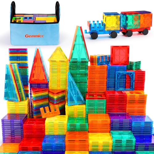 Gemmicc Magnetic Tiles 126 PCS Storage Case STEM Building Blocks Magnet Toys for KidsEducational Building Toy Stacking Blocks for Boys GirlsHuge Set with 2 Cars - Image 1