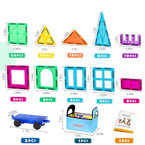 Gemmicc Magnetic Tiles 126 PCS Storage Case STEM Building Blocks Magnet Toys for KidsEducational Building Toy Stacking Blocks for Boys GirlsHuge Set with 2 Cars - Image 5