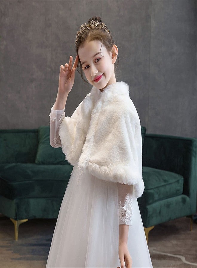 SK Studio Girls Faux Fur Wraps Shawl Girl Bolero Shrug Princess Cape Party Dress Up Jacket, White, 7-11 Years - Image 3