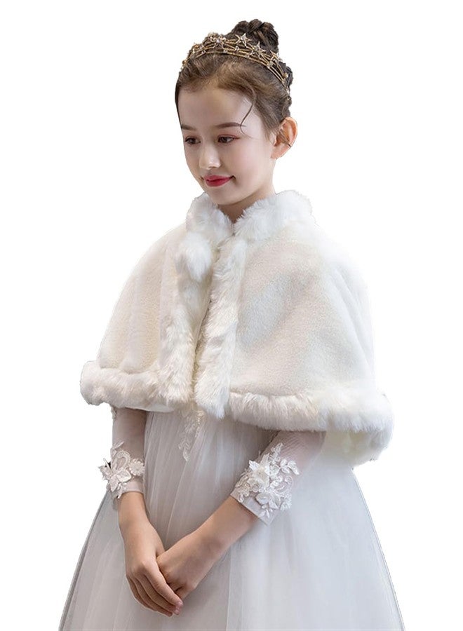 SK Studio Girls Faux Fur Wraps Shawl Girl Bolero Shrug Princess Cape Party Dress Up Jacket, White, 7-11 Years - Image 2