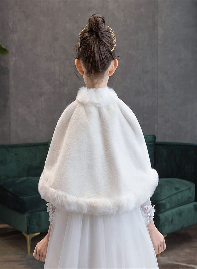 SK Studio Girls Faux Fur Wraps Shawl Girl Bolero Shrug Princess Cape Party Dress Up Jacket, White, 7-11 Years - Image 5