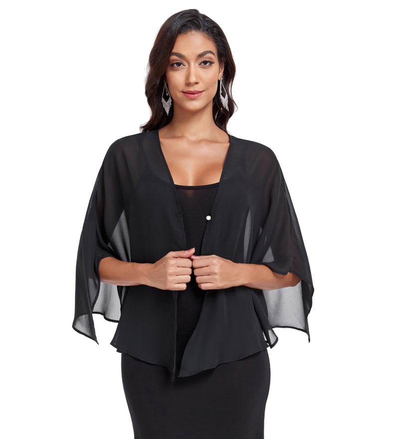 Zudanal Shawls and Wraps for Evening Dresses Polyester Soft Shawl for Wedding Guest Party Cover Up Black - Image 1