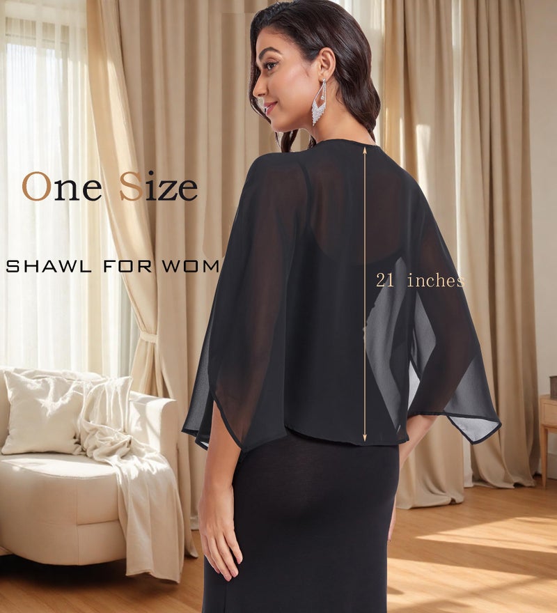 Zudanal Shawls and Wraps for Evening Dresses Polyester Soft Shawl for Wedding Guest Party Cover Up Black - Image 5