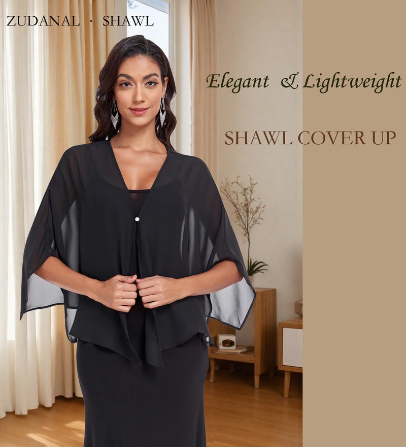 Zudanal Shawls and Wraps for Evening Dresses Polyester Soft Shawl for Wedding Guest Party Cover Up Black - Image 4