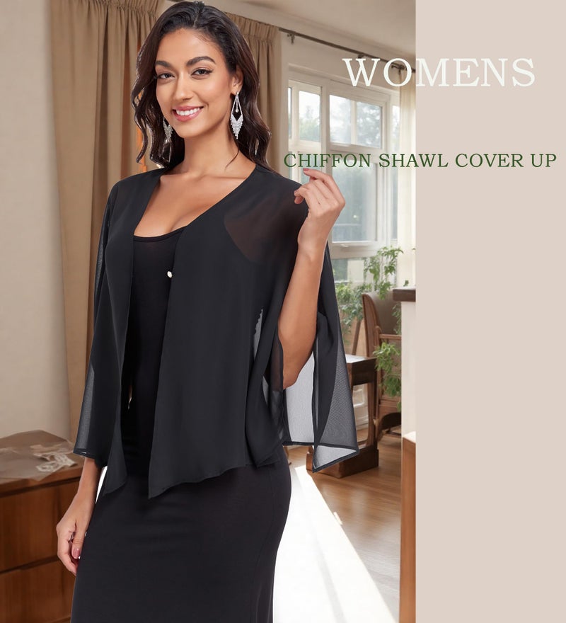 Zudanal Shawls and Wraps for Evening Dresses Polyester Soft Shawl for Wedding Guest Party Cover Up Black - Image 2
