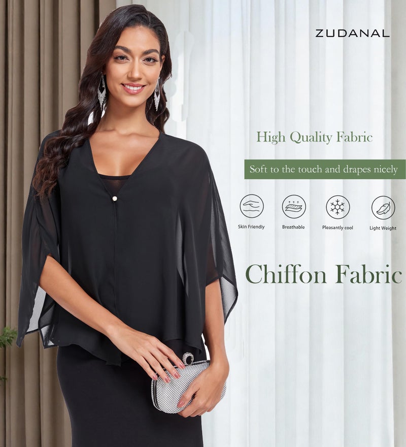 Zudanal Shawls and Wraps for Evening Dresses Polyester Soft Shawl for Wedding Guest Party Cover Up Black - Image 3