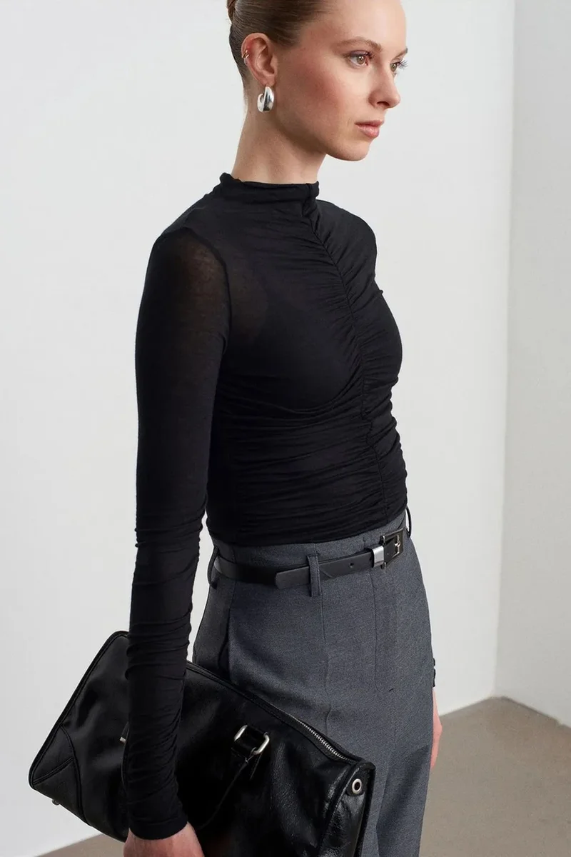 DILVIN Slim Fit Long Sleeve Jersey Blouse