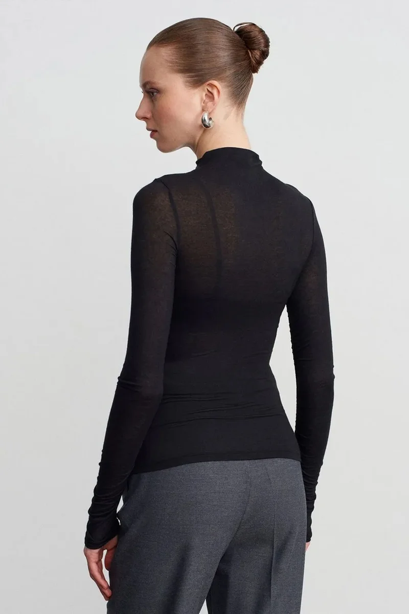 Dilvin Black DILVIN Slim Fit Long Sleeve Jersey Blouse for Women | Best Price UAE