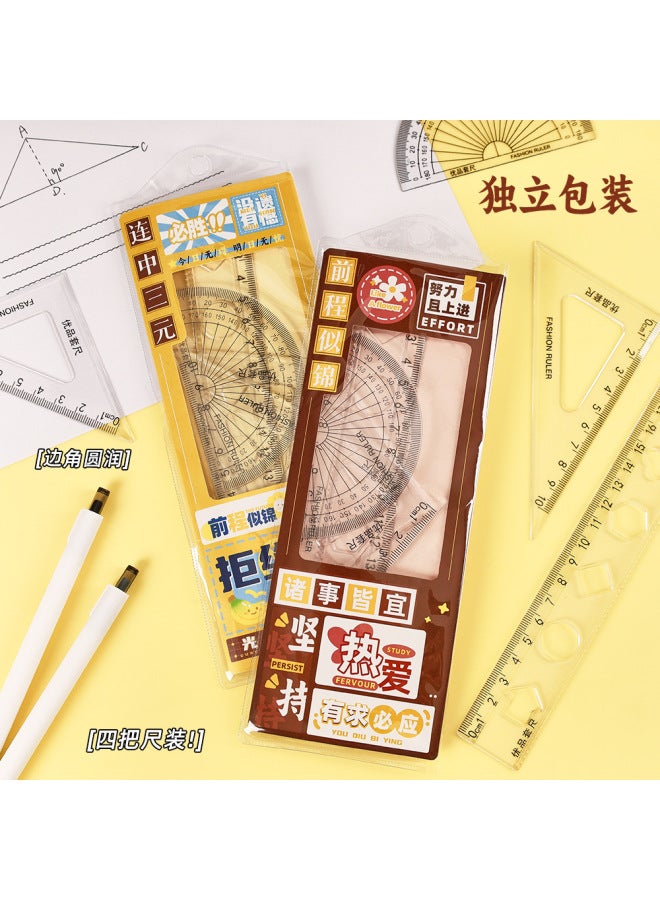HELPS Creative Inspirational Ruler Set For Students, Four-piece Set, High-looking Transparent Ruler, Triangle Plate, Protractor, Ruler Set - Image 2