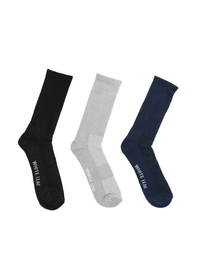 الورقة البيضاء 3 حزم من الجوارب نصف تيري بطول نصف الساق - مقاس واحد - أزرق، رمادي فاتح وأسود - Image 5