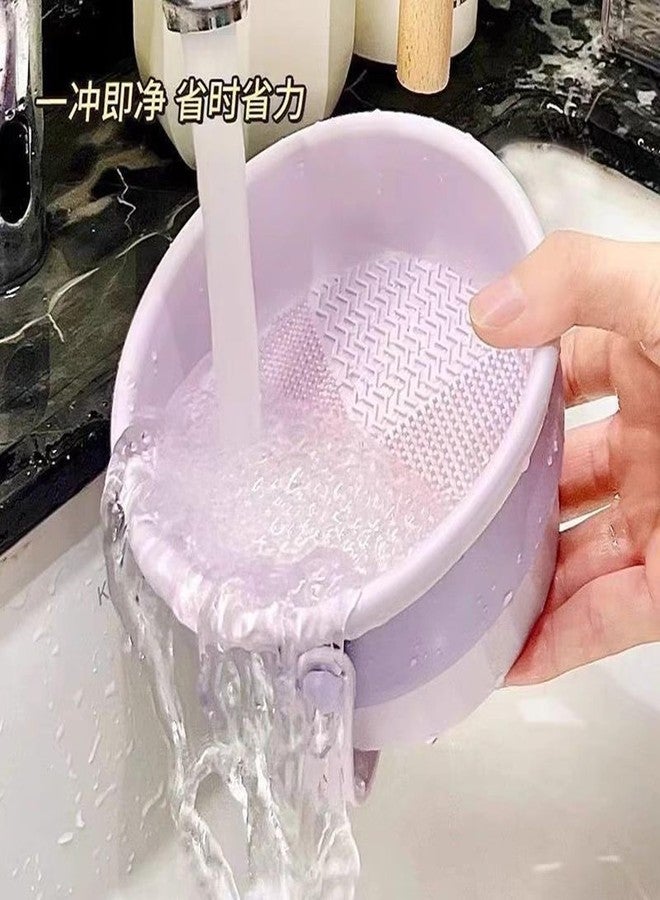 Silicone makeup brush cleaning bowl, powder puff storage rack, makeup egg cleaning workpiece, cosmetic makeup brush cleaning tool (Purple) - Image 4