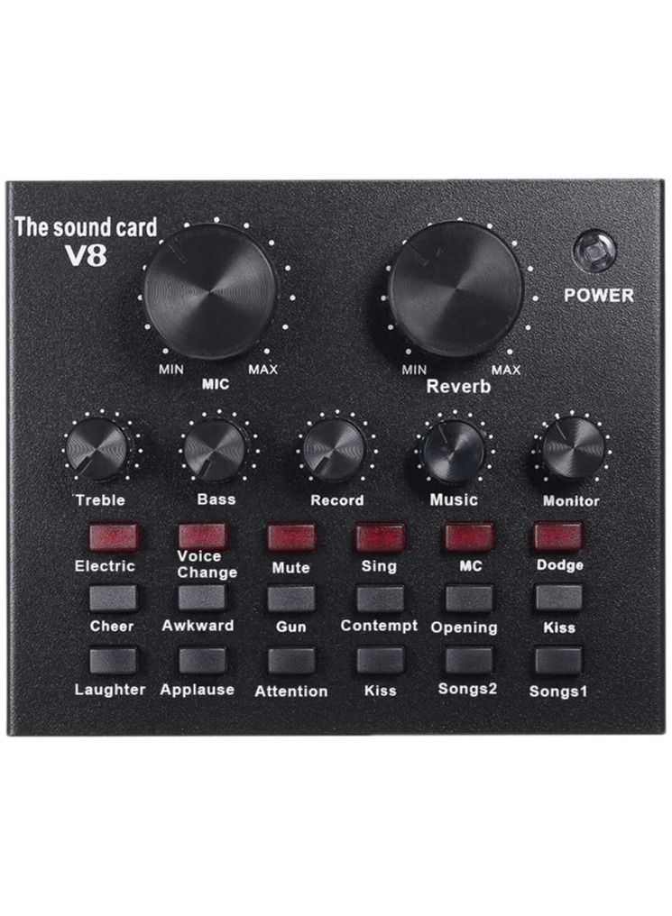 V8 Multifunctional Live Sound Card USB Audio Interface Intelligent Volume Adjustable Audio Mixer Sound Card for Recording Hosting Speech - Image 1