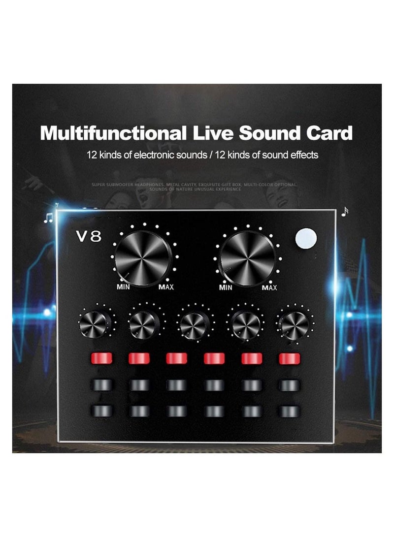 V8 Multifunctional Live Sound Card USB Audio Interface Intelligent Volume Adjustable Audio Mixer Sound Card for Recording Hosting Speech - Image 4