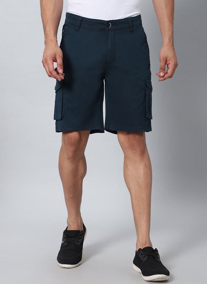 Hence Men Slim Fit Low-Rise Cargo Shorts in Navy Blue - Image 1