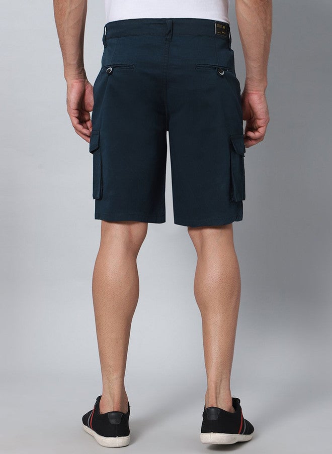 Hence Men Slim Fit Low-Rise Cargo Shorts in Navy Blue - Image 3
