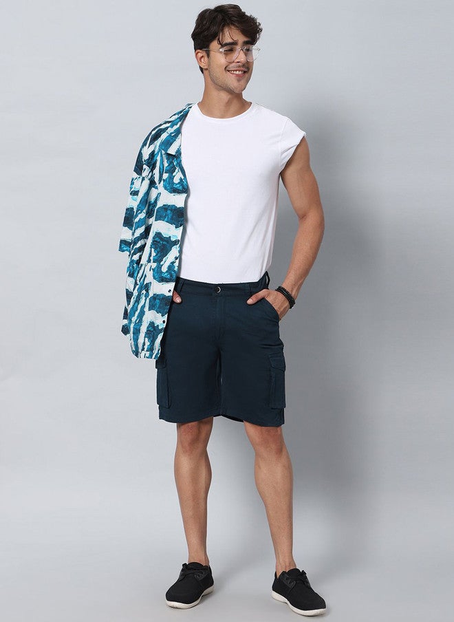 Hence Men Slim Fit Low-Rise Cargo Shorts in Navy Blue - Image 4