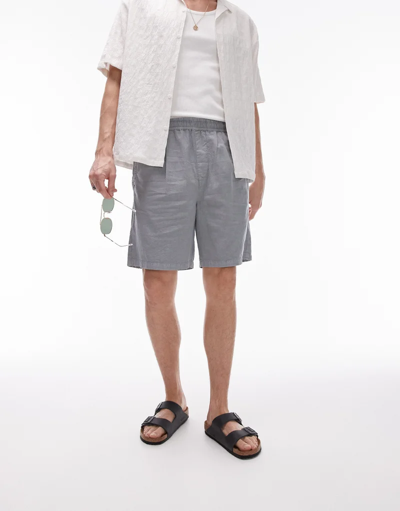 توب مان Linen Blend Casual Shorts