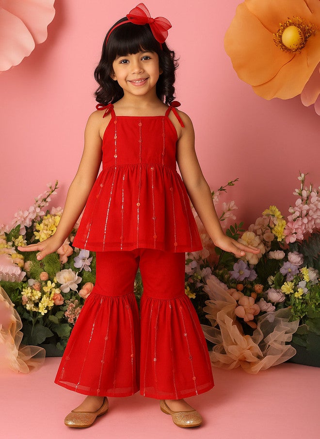 Saka Designs Girls Red Ethnic Kurta with Sharara Set - Image 1