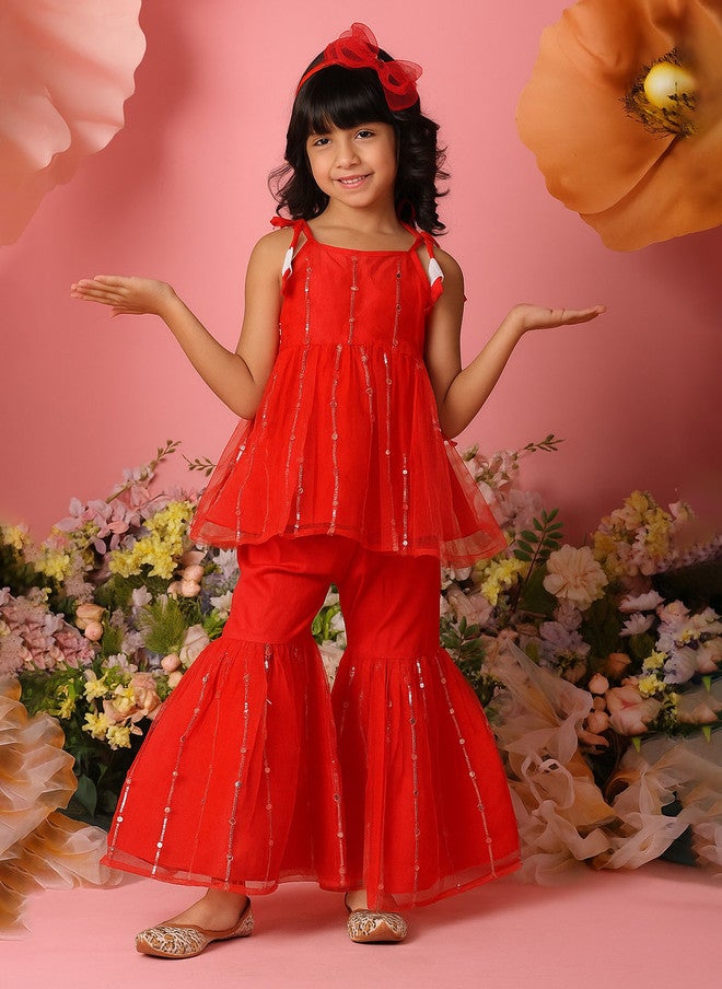 Saka Designs Girls Red Ethnic Kurta with Sharara Set - Image 5