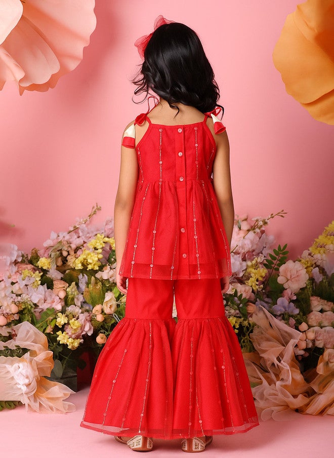 Saka Designs Girls Red Ethnic Kurta with Sharara Set - Image 4