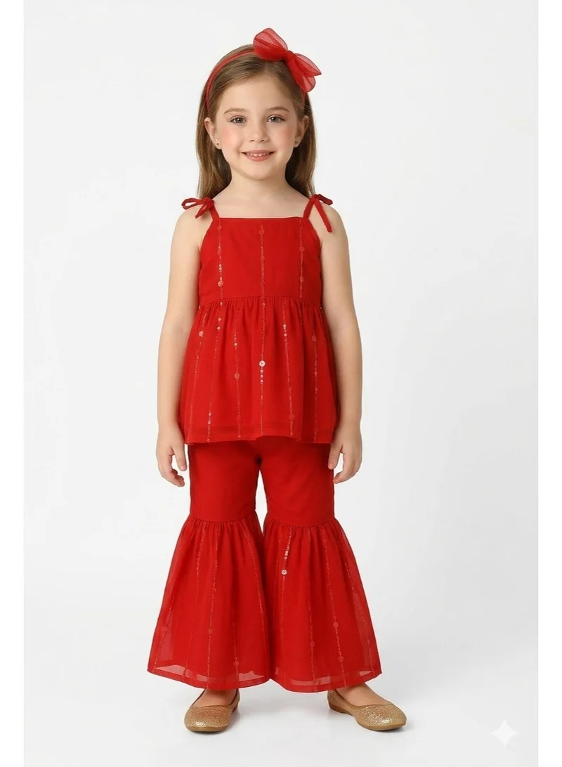 Saka Designs Girls Red Ethnic Kurta with Sharara Set