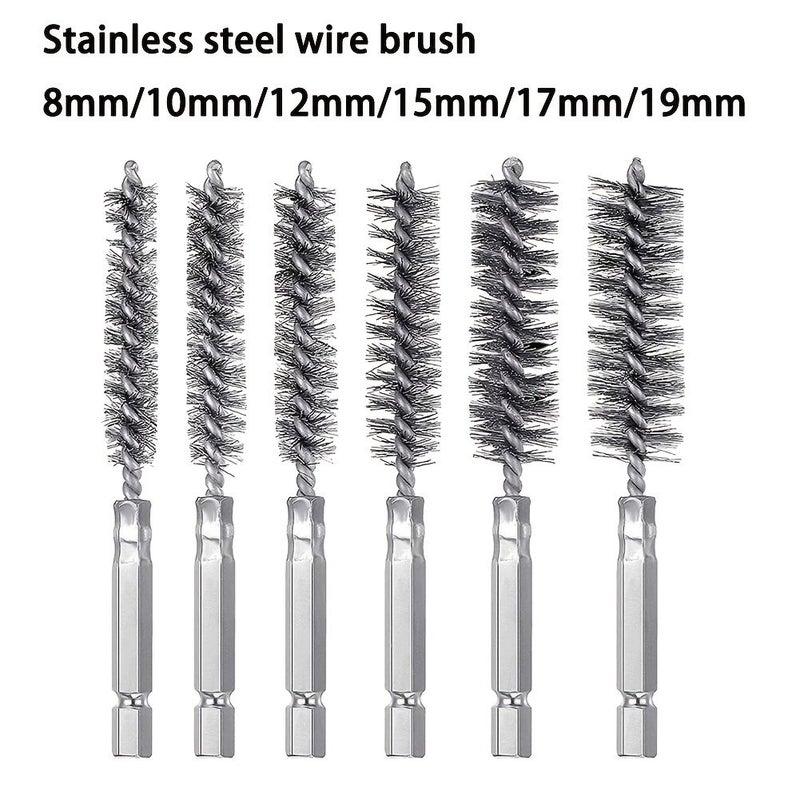 Wire Tube Brush 6pc Set Multi Specification Deburring Screws And Threads Rust Removal For Pipes 1 4 Inch Hexagonal Handle Design Dust Removal Corrosion Polishing - Image 1
