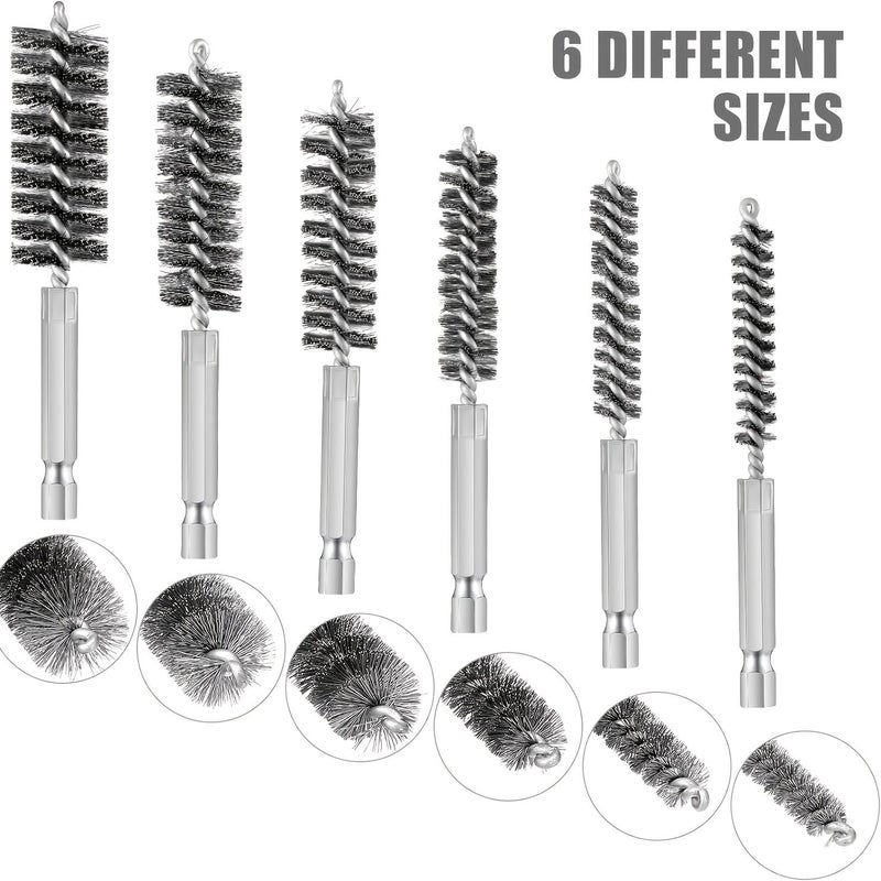 Wire Tube Brush 6pc Set Multi Specification Deburring Screws And Threads Rust Removal For Pipes 1 4 Inch Hexagonal Handle Design Dust Removal Corrosion Polishing - Image 5
