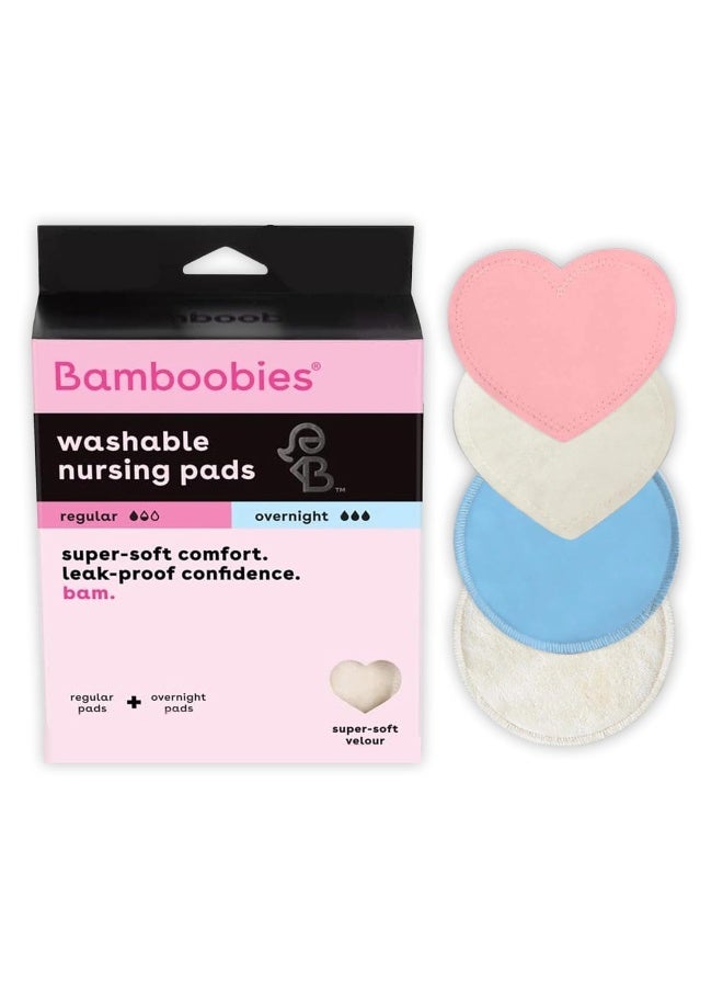 Bamboobies Ultra-Soft Velour Nursing Pads – Reusable, Washable & Leak-Proof – 2 Ultra-Thin and 2 Overnight Pads for Breastfeeding - Image 1