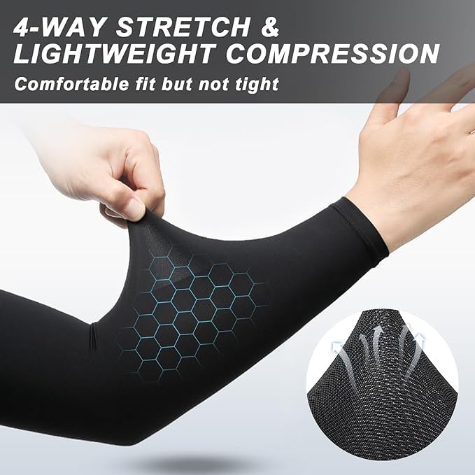 YOOJ ® UV Sun Protection Arm Sleeves for Men and Women, UPF 50+ Cooling Sun Sleeves to Cover Arms Sports Compression Covers, Golf and Baseball Sleeve - Image 3