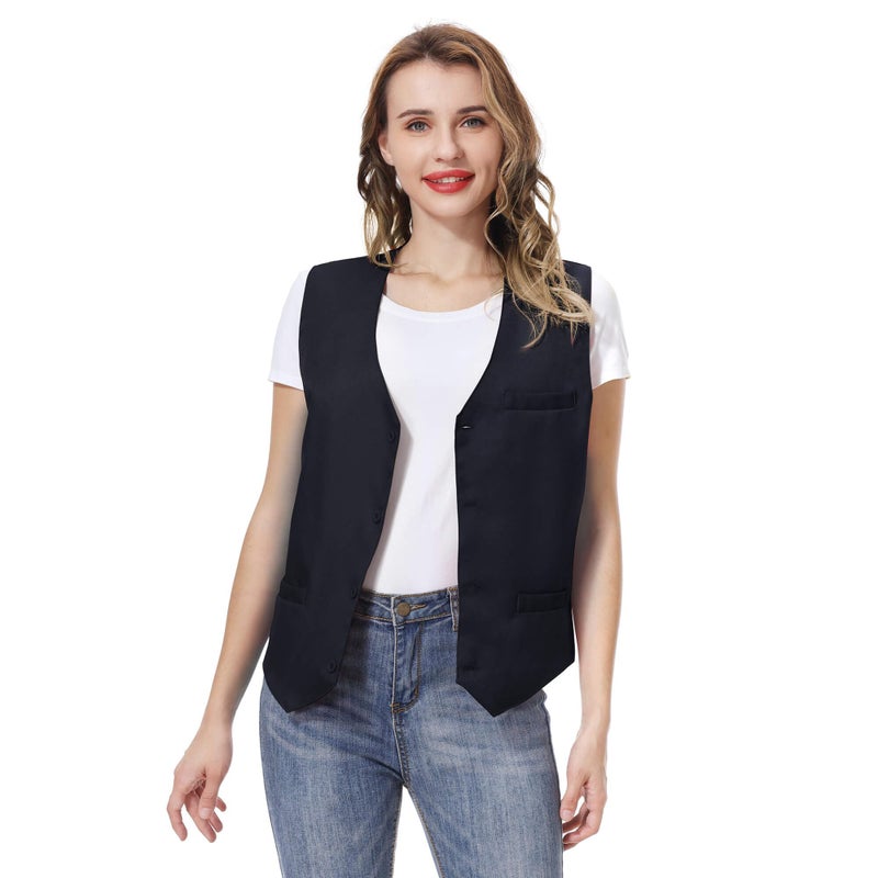 TopTie Unisex Button Vest Work Wear Uniform Vest-Black-M - Image 3