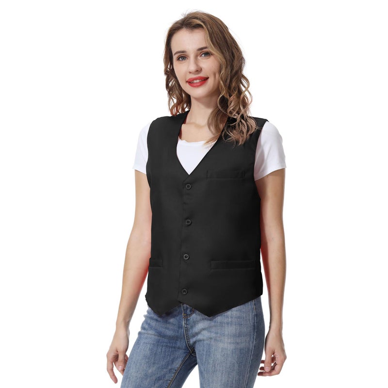 TopTie Unisex Button Vest Work Wear Uniform Vest-Black-M - Image 1