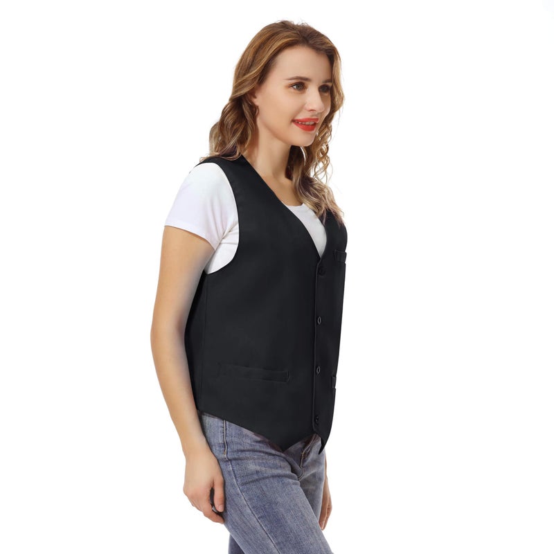 TopTie Unisex Button Vest Work Wear Uniform Vest-Black-M - Image 4
