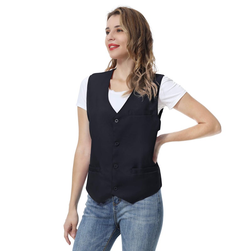 TopTie Unisex Button Vest Work Wear Uniform Vest-Black-M - Image 2