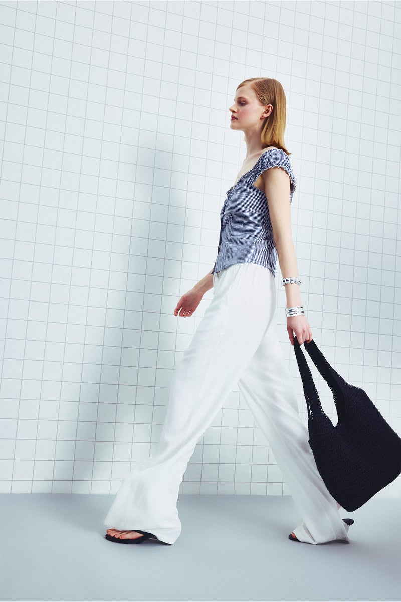 DeFacto White Woman Wide Leg With Pockets Linen Blended Trousers Casual - Image 2
