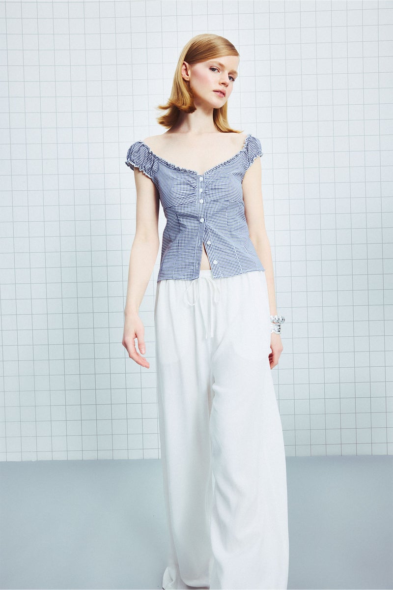 DeFacto White Woman Wide Leg With Pockets Linen Blended Trousers Casual - Image 3