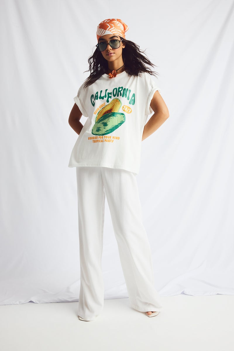 DeFacto White Woman Wide Leg With Pockets Linen Blended Trousers Casual - Image 2