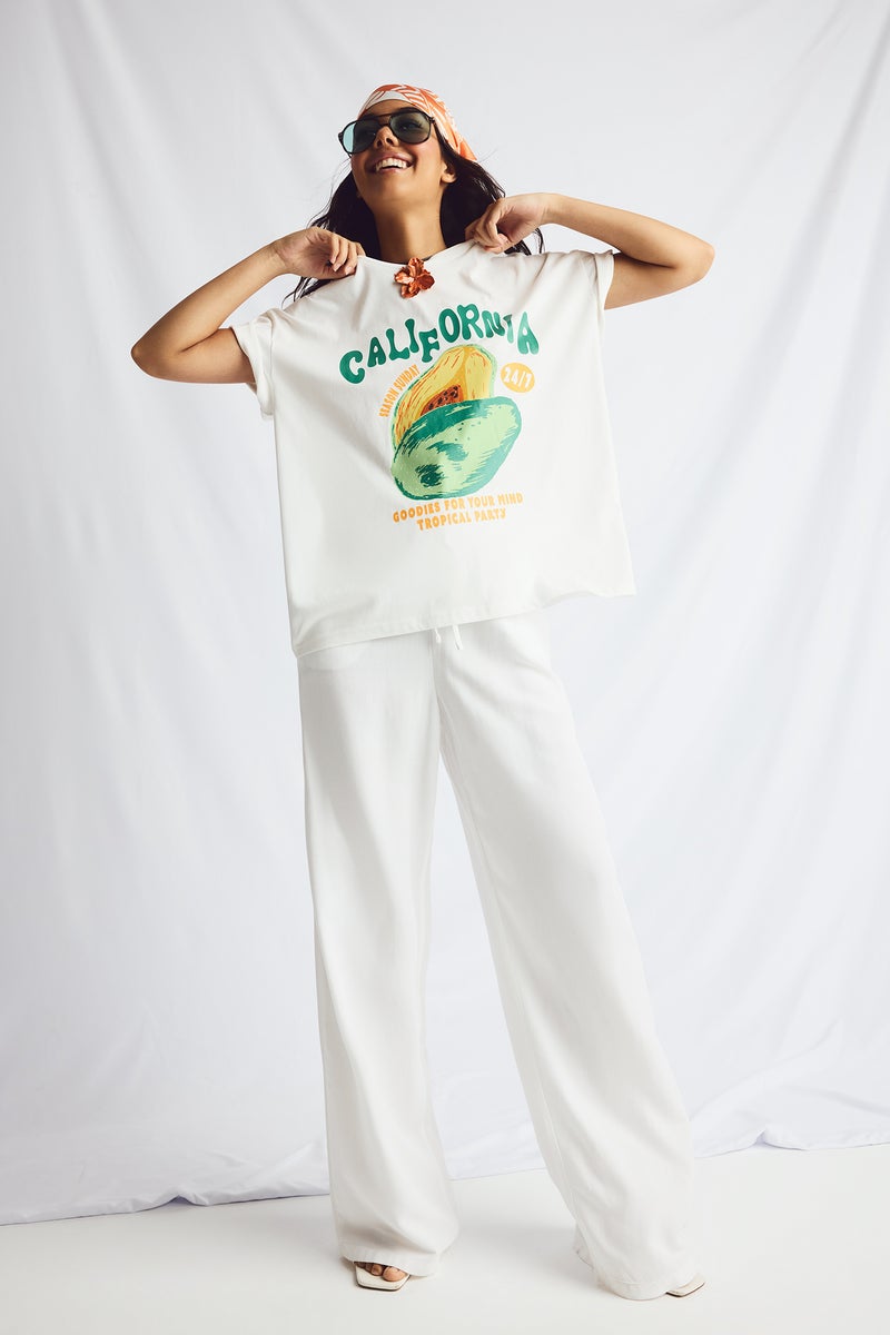 DeFacto White Woman Wide Leg With Pockets Linen Blended Trousers Casual - Image 3