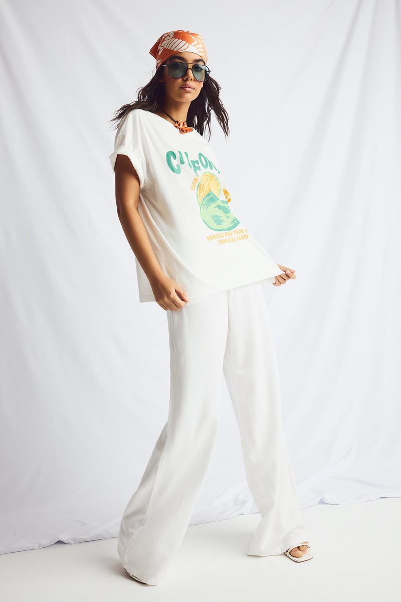 DeFacto White Woman Wide Leg With Pockets Linen Blended Trousers Casual - Image 1