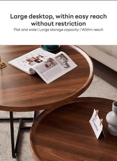Sharpdo Minimalist Nesting Table Set Round-shaped End Table for Living Room Natural Style Coffee Table with 2 Units (70*70*46+50*50*39CM)  - Image 4