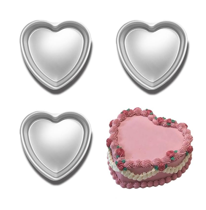 Yikinip 8Ã—2 inch heart cake pans set of 3ï¼Œ Aluminum Cake Pan, For Birthday and Other Occasions - Image 1