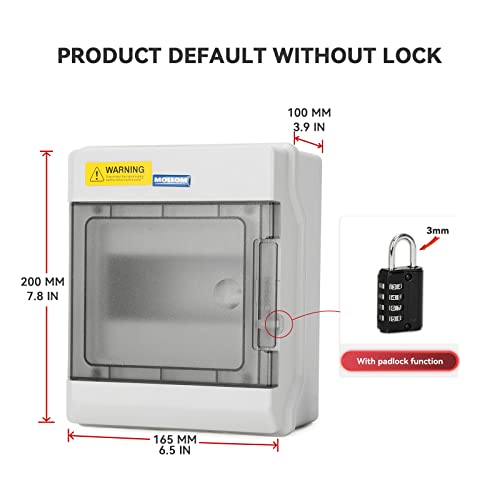 Mollom 6 Way Power Distribution Box with Bus Bars and Din Rail for Miniature Circuit Breaker MCB, Waterproof IP66.Padlock Available for Indoor and Outdoor Use - Image 2