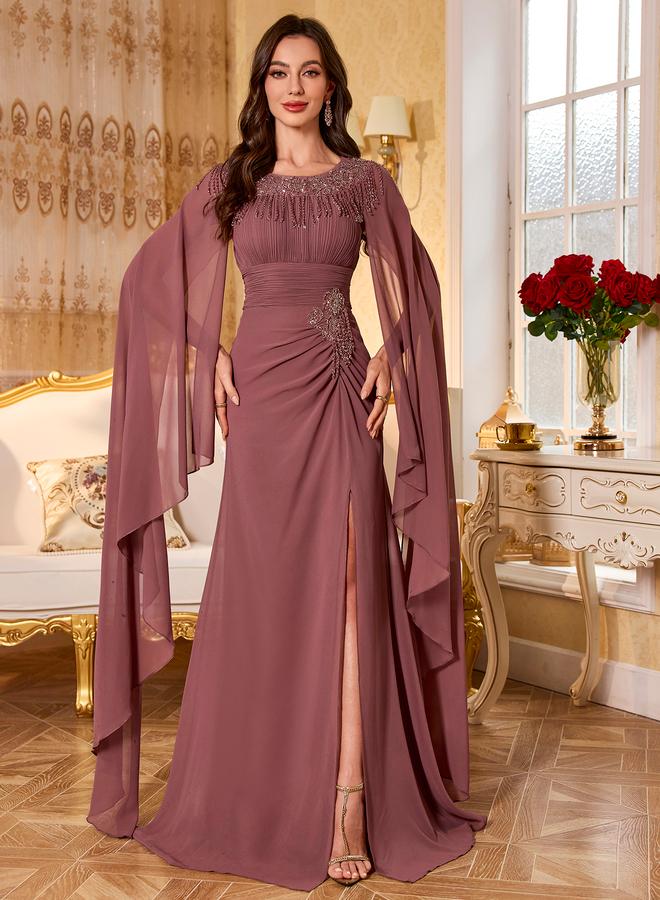 SUPGIR Rust Maxi Dress with Beaded Cape Sleeves - Image 2