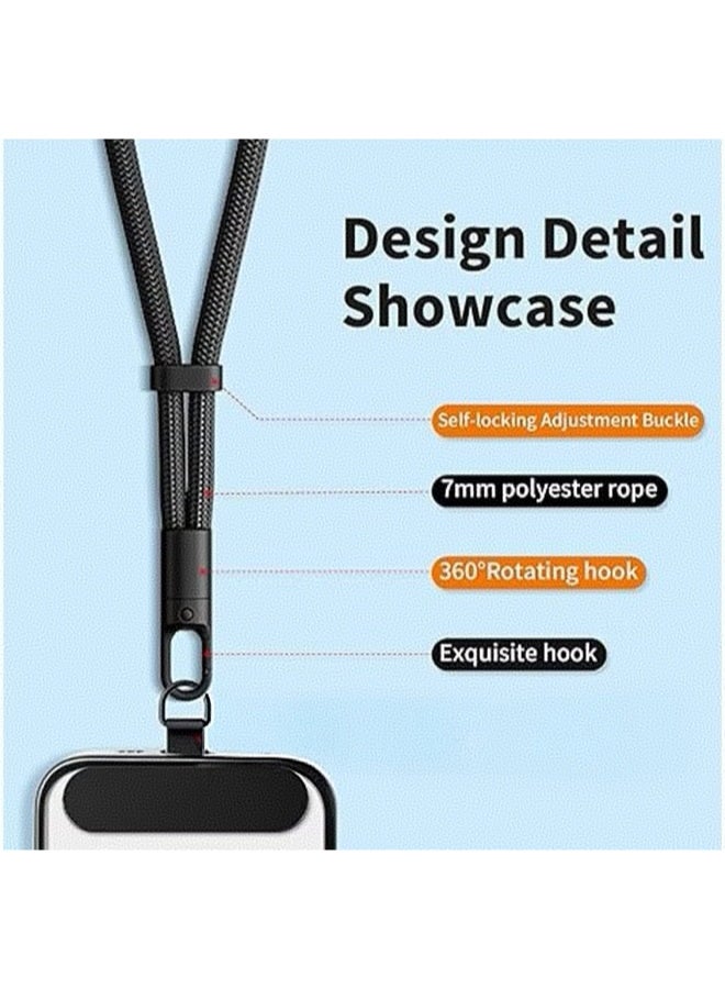 Kawkab Phone Lanyard with Keyring - Anti-Theft Adjustable Strap, Phone Accessory - Compatible with All Phone Cases, Multi-Functional Strap for Smartphones, Cameras, and Keys - Black - Image 2