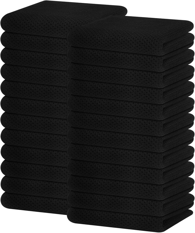 Homaxy 100% Cotton Waffle Weave Kitchen Dish Towels, Ultra Soft Absorbent Quick Drying Cleaning Towel, 13 x 28 Inches, 24-Pack, Black - Image 1